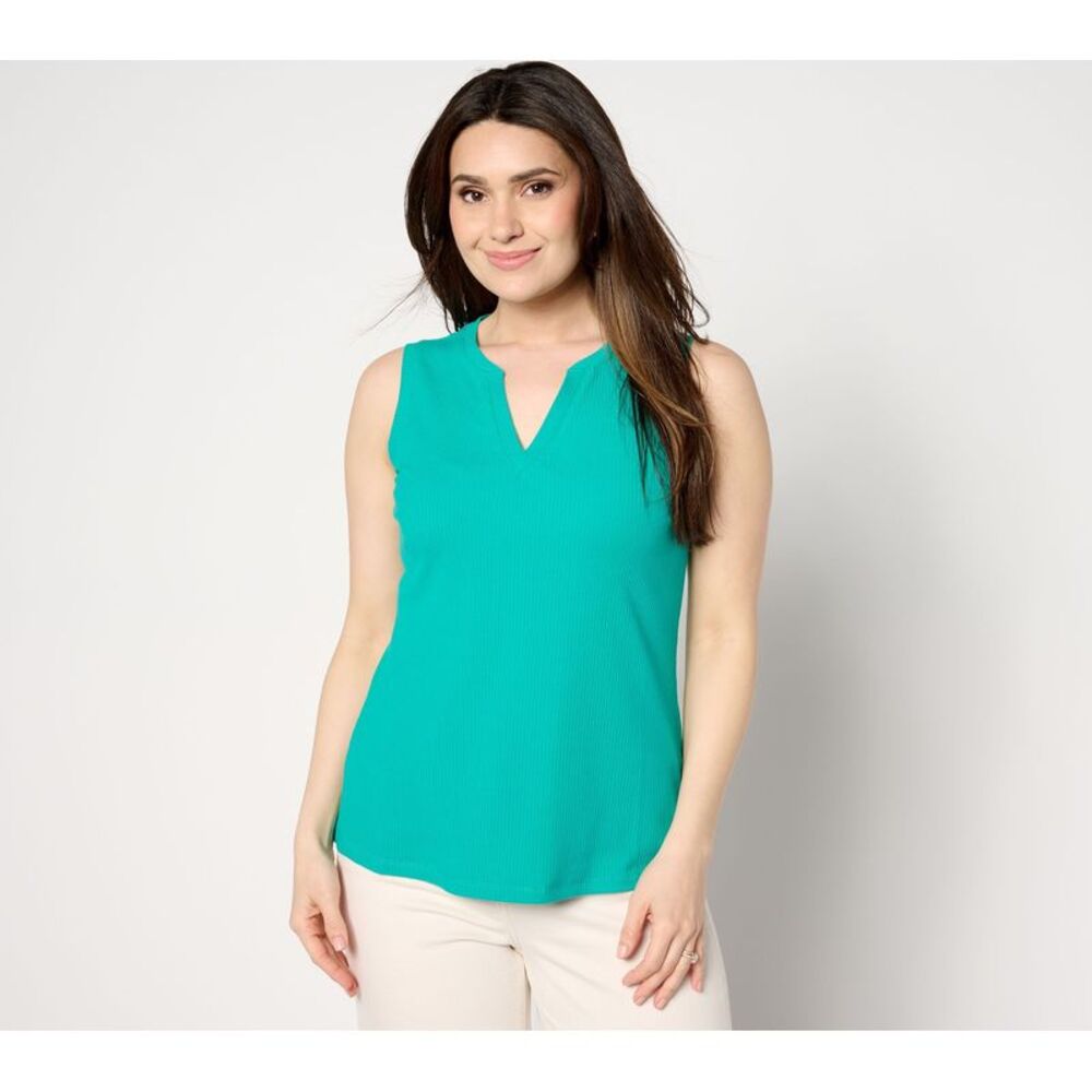 Top Knot Women's Sz XL Essentials Ribbed Knit Sleeveless Blue A647705